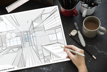 PERSPECTIVE GRID Paper. BLUE Grid. Loose Sheet Pack. (8.5" x 11") 1 Point Perspective. LP-GRID-PERS-1P-BL