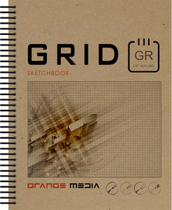 GRID Sketchbook. Spiral Bound. Journal Style. Multi-Media. (8.5" x 11") 1/8" BOX. GREY.