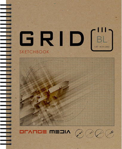 Orange Media GRID Sketchbook. Spiral Bound. Left Spine. Multi-Media. (8.5