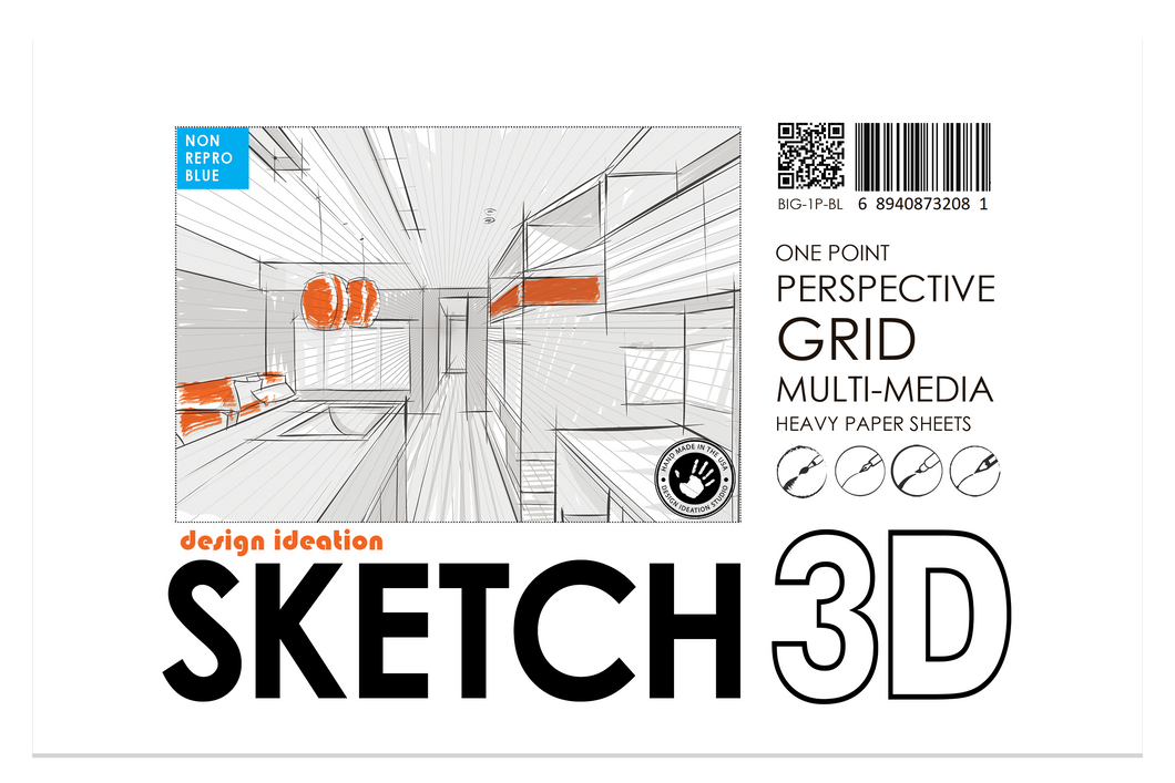 Design Ideation PERSPECTIVE GRID PAD. Removable Sheet. Multi-Media. 1 Point. Blue. (11