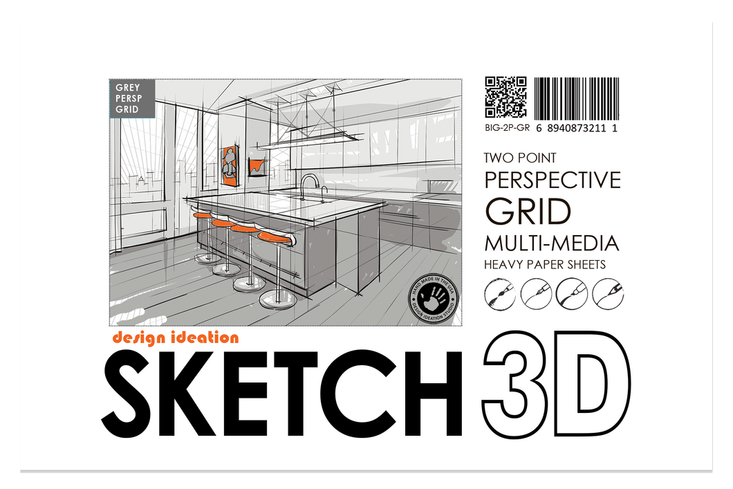 PERSPECTIVE GRID PAD. Removable Sheet. Multi-Media. 2 Point. Grey. (11