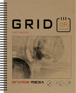 GRID Sketchbook. Spiral Bound. Journal Style. Multi-Media. (8.5" x 11") 1/4" BOX. ORANGE.