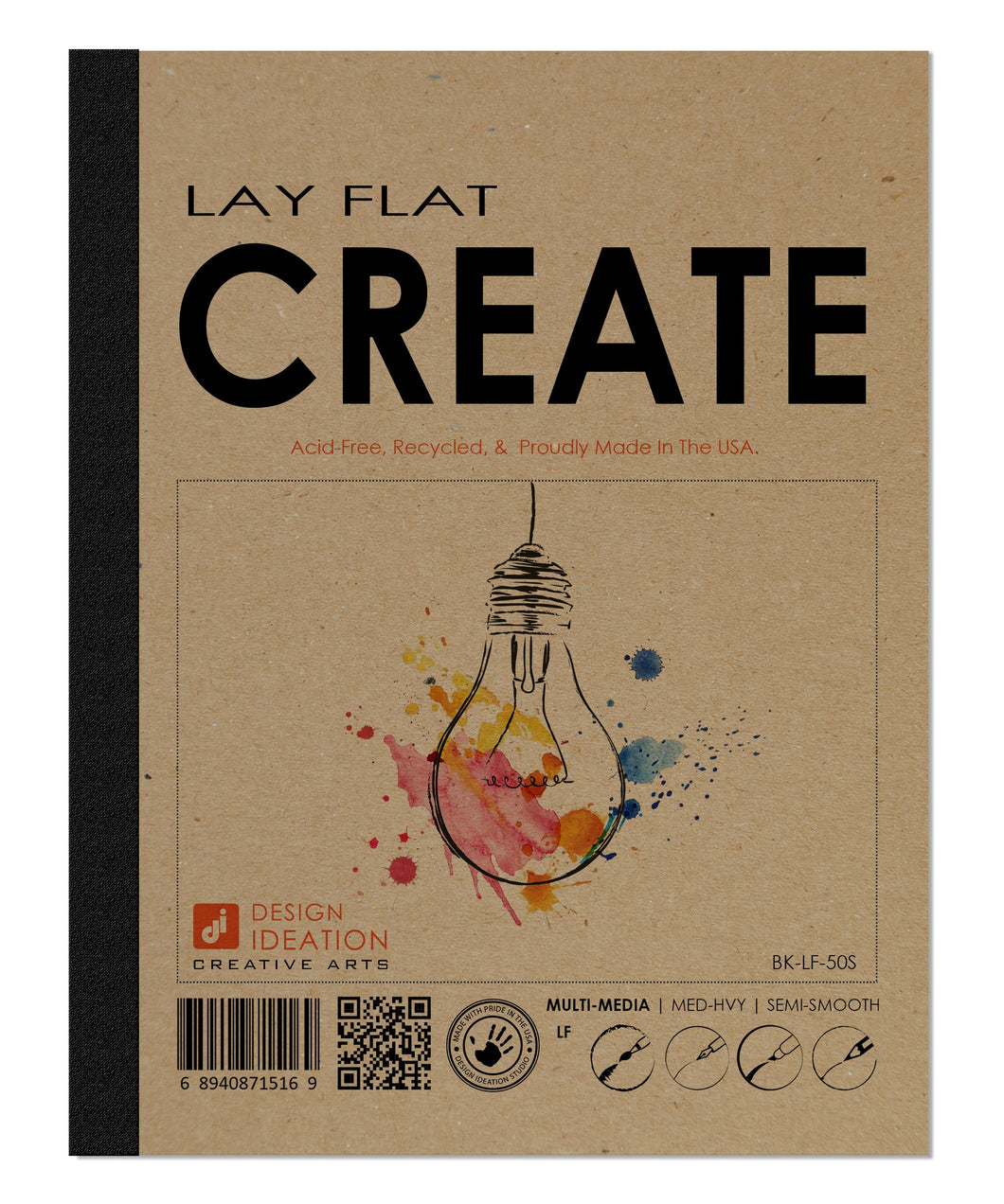 LAY FLAT sketchbook. Removable sheet, journal style CREATE book. Multi-media. (8.5
