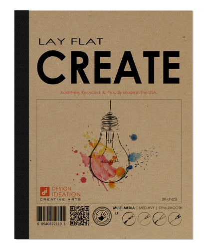 LAY FLAT sketchbook. Removable sheet, journal style CREATE book. Multi-media. (8.5