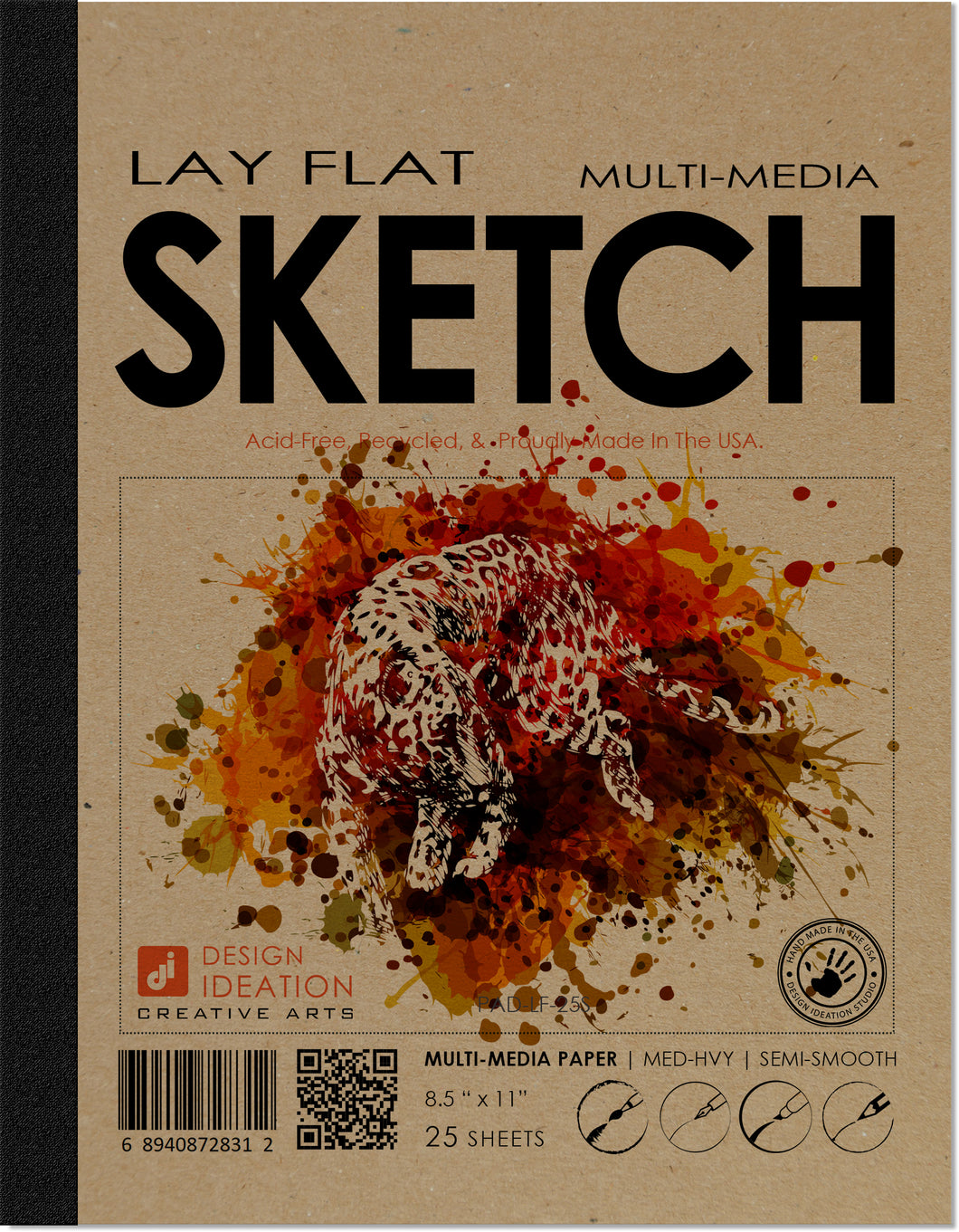 LAY FLAT sketchbook. Removable sheet, journal style SKETCH book. Multi-media. (8.5