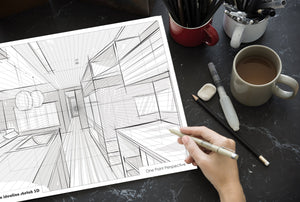 PERSPECTIVE GRID PAD. Removable Sheet. Multi-Media. 1 Point. Grey. (11" x 17")