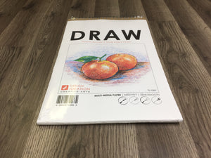 DRAW book. Wire bound pad style sketchbook for pencil, ink, marker, charcoal and watercolor paints. (11" x 17")