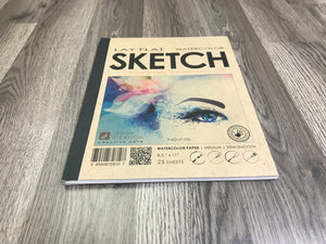 LAY FLAT sketchbook. Removable sheet, journal style WATERCOLOR book. Multi-media. (8.5" x 11") 25S