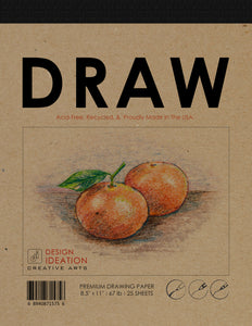 DRAW PAD : Multi Media paper pad style sketchbook for Pencil, Ink, Marker, Charcoal and Watercolor Paints.