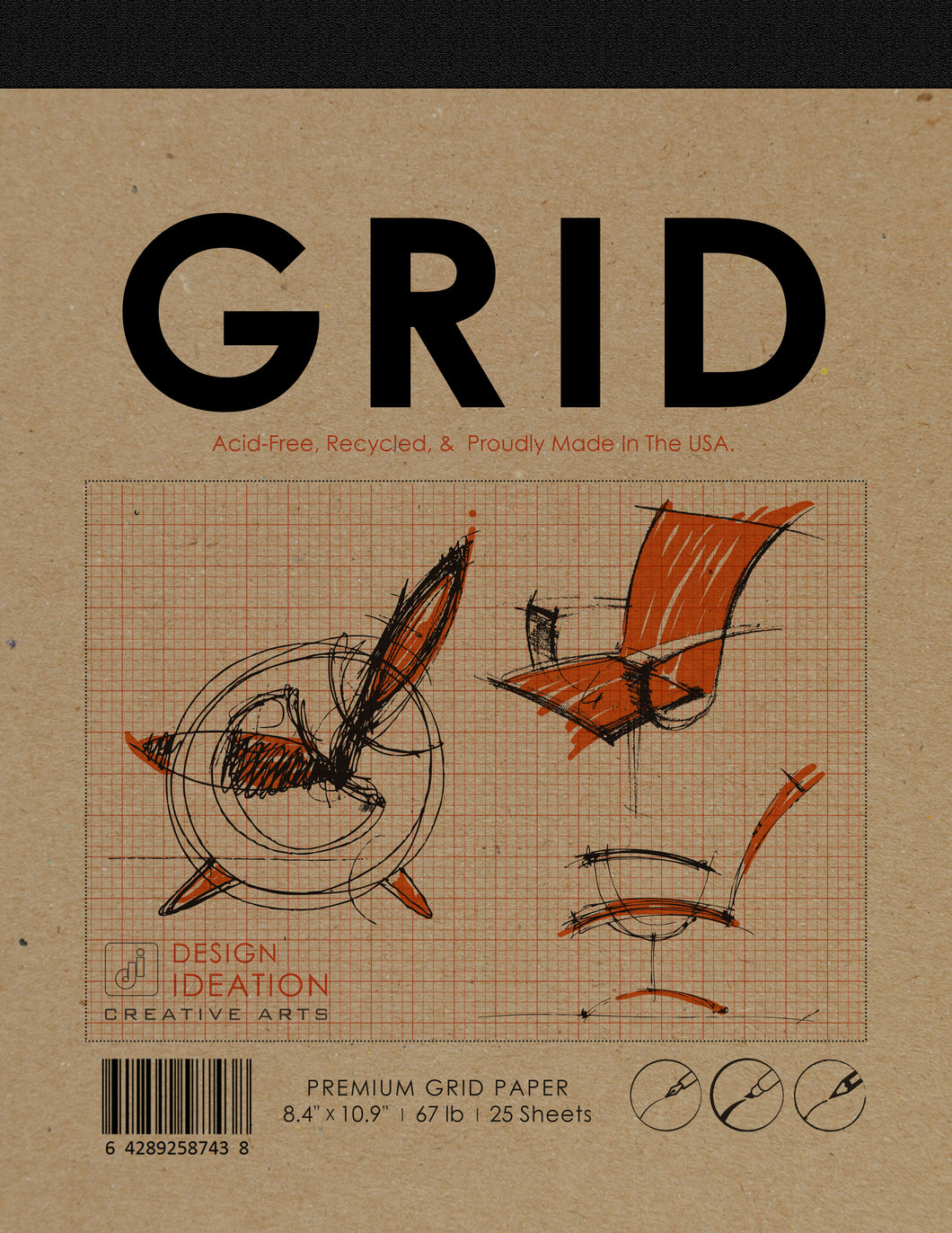 GRID PAD : Removable Sheet. Multi-Media. ORANGE GRID (8.5