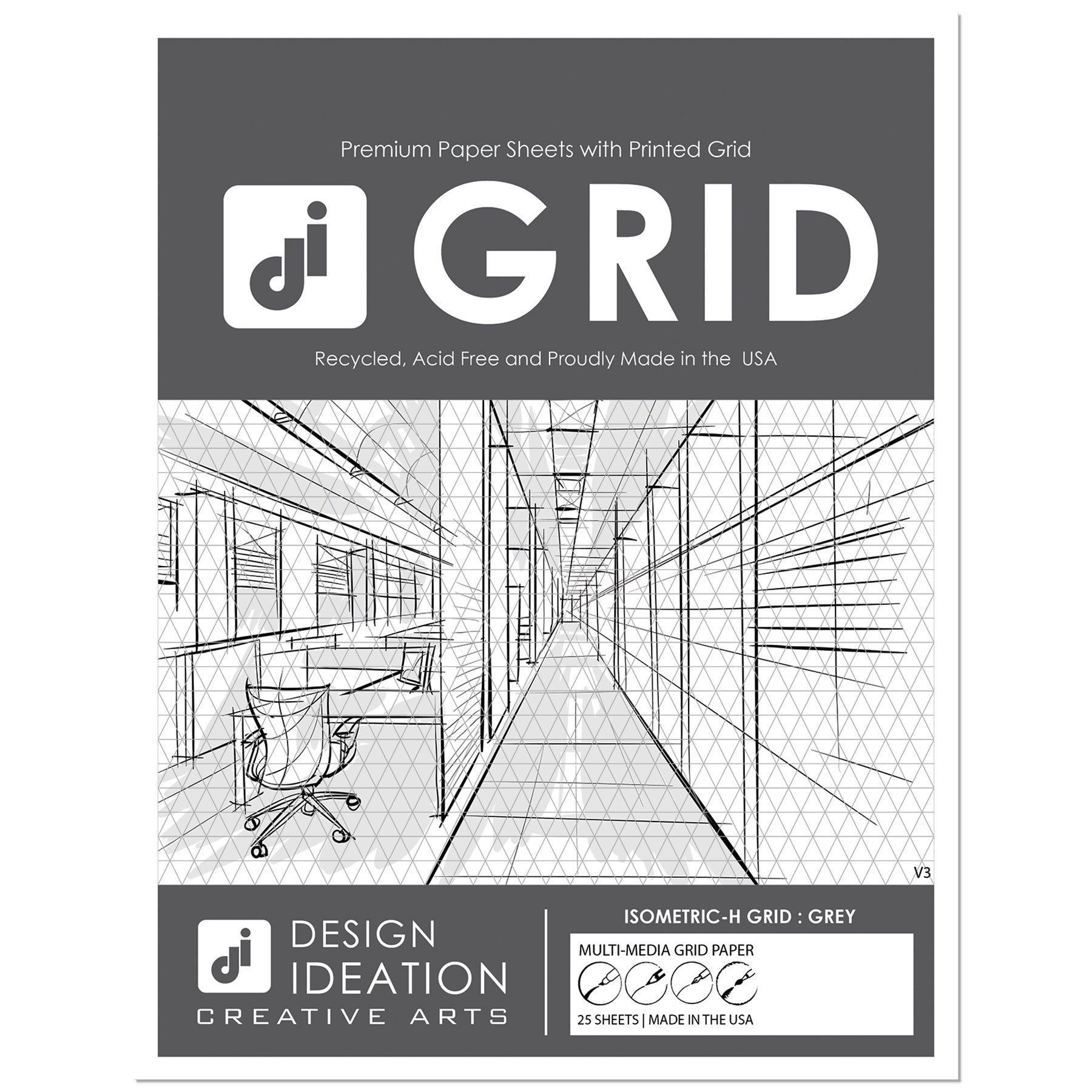 PERSPECTIVE GRID PAD. Removable Sheet. Multi-Media. 1 Point. Grey. (8. –  Design Ideation Studio