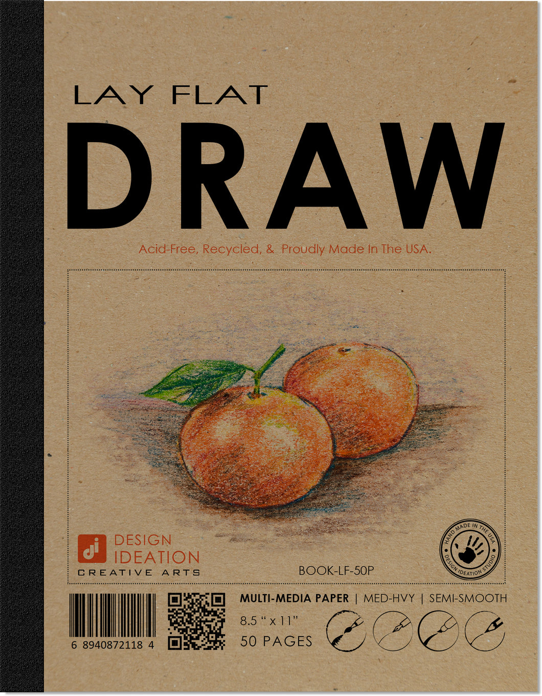 LAY FLAT sketchbook. Removable sheet, journal style DRAW book. Multi-media. (8.5