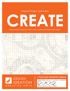 Creative Project Grid Paper : Multi-media grid paper. Loose Sheet Pack. (8.5" x 11") 1/4" Box Grid. Orange.