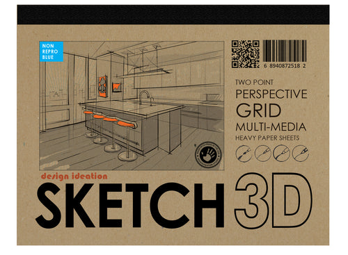 PERSPECTIVE GRID PAD for pencil, ink, marker, charcoal and watercolor Paints. 2 Point. Blue.
