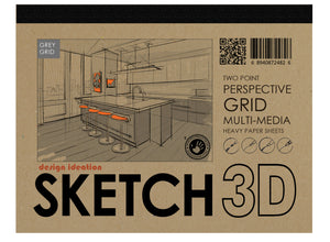 PERSPECTIVE GRID PAD for pencil, ink, marker, charcoal and watercolor Paints. 2 Point. Grey.