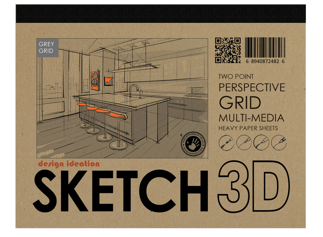 PERSPECTIVE GRID PAD. Removable Sheet. Multi-Media. 2 Point. Grey. (8.5