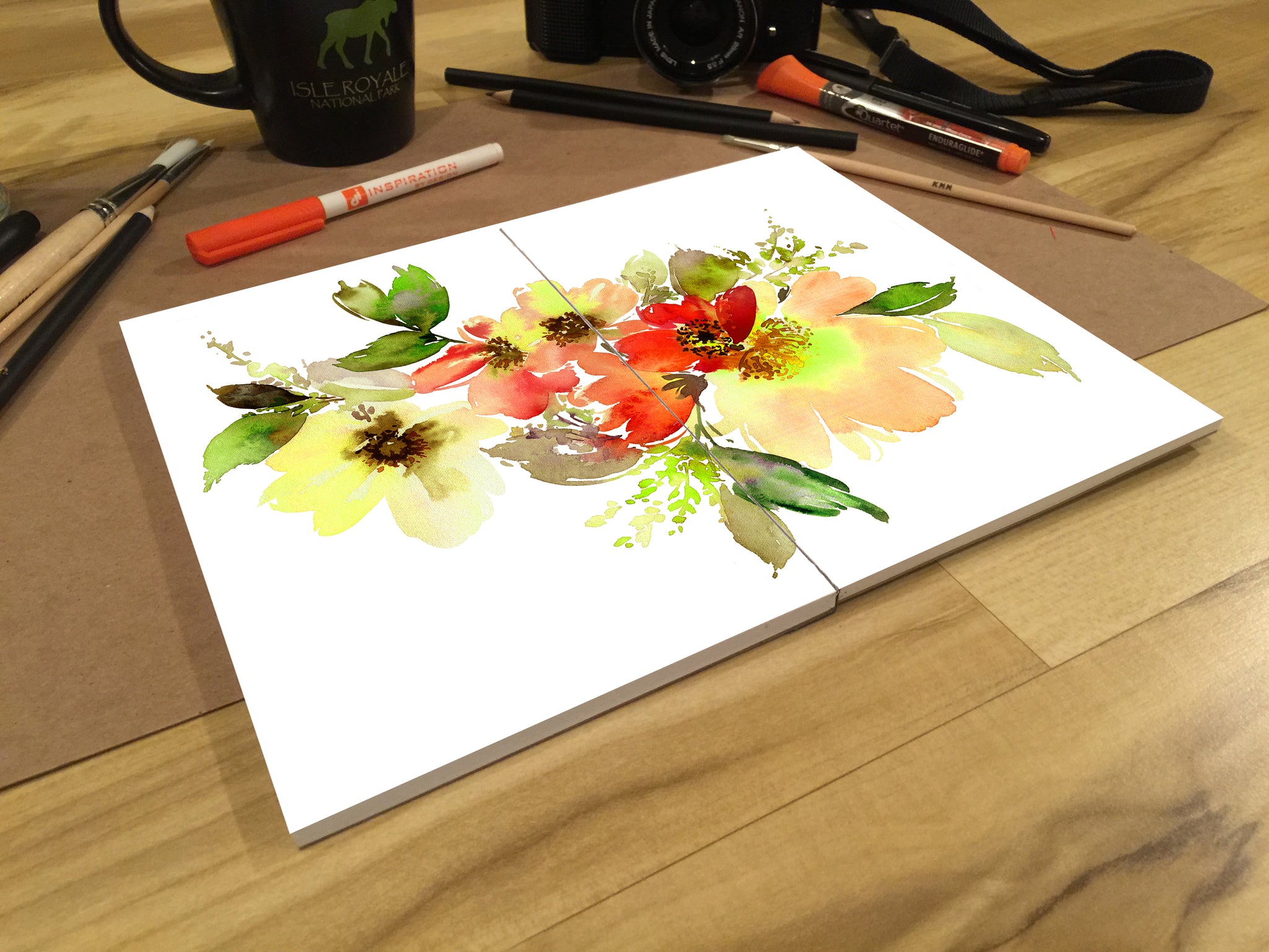 LAY FLAT sketchbook. Removable sheet, journal style WATERCOLOR book. M –  Design Ideation Studio