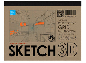 PERSPECTIVE GRID PAD for pencil, ink, marker, charcoal and watercolor Paints. 1 Point. Blue.