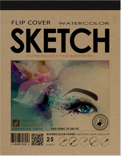 WATERCOLOR SKETCH FLIP COVER Pad. Removable Sheet. Multi-Media. (8.5