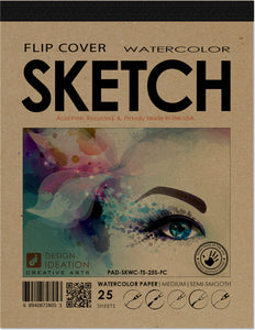 FLIP COVER Sketch Pad : Multi Media Paper WATERCOLOR Pad for Pencil, Ink, Marker, Charcoal and Watercolor Paints. (8.5" x 11")