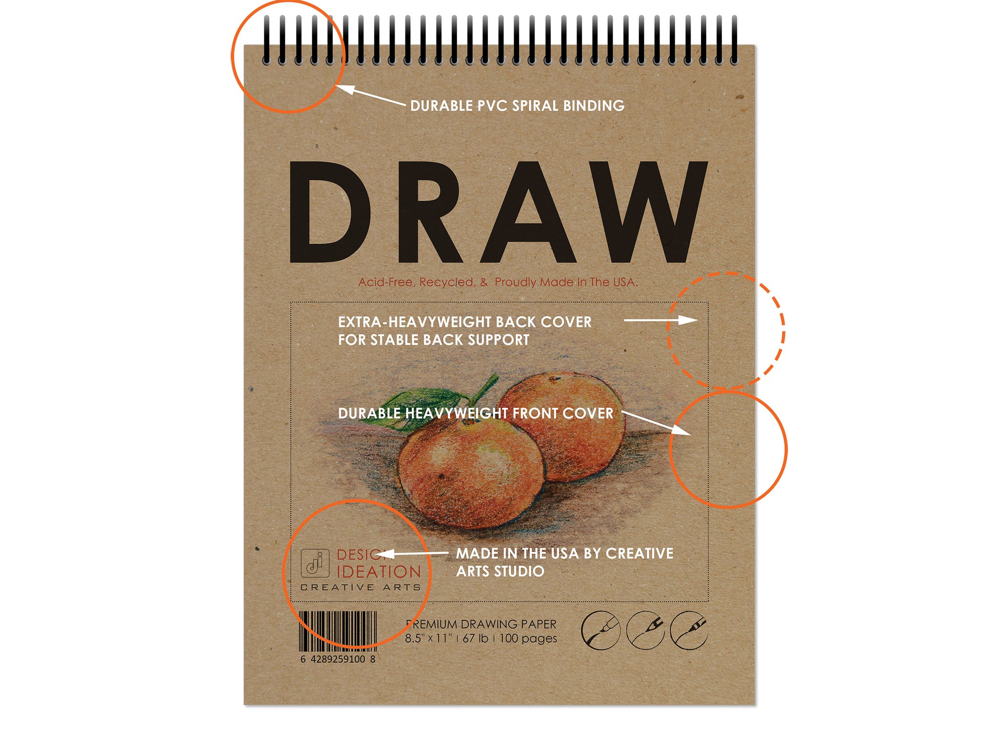 Design Ideation Spiral Bound Mixed Media Sketchbook - 8.5x11 Inch For Pencil, Ink, Watercolor & More