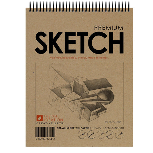 SKETCH BOOK. Spiral bound pad style sketchbook for pencil, ink, marker, charcoal and watercolor paints. (8.5