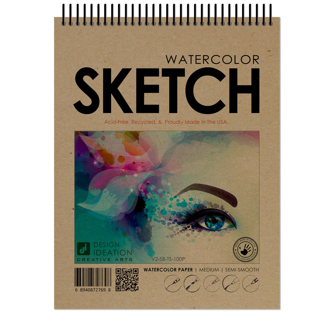 Watercolor SKETCH BOOK. Spiral Bound pad style sketchbook for pencil, ink, marker, charcoal and watercolor paints. (8.5