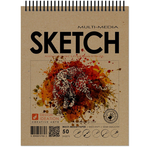 SKETCH BOOK. Spiral Bound pad style sketchbook for pencil, ink, marker, charcoal and watercolor paints. (8.5