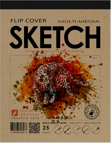 FLIP COVER Sketch Pad : Multi Media Paper SKETCH Pad for Pencil, Ink, Marker, Charcoal and Watercolor Paints. (8.5