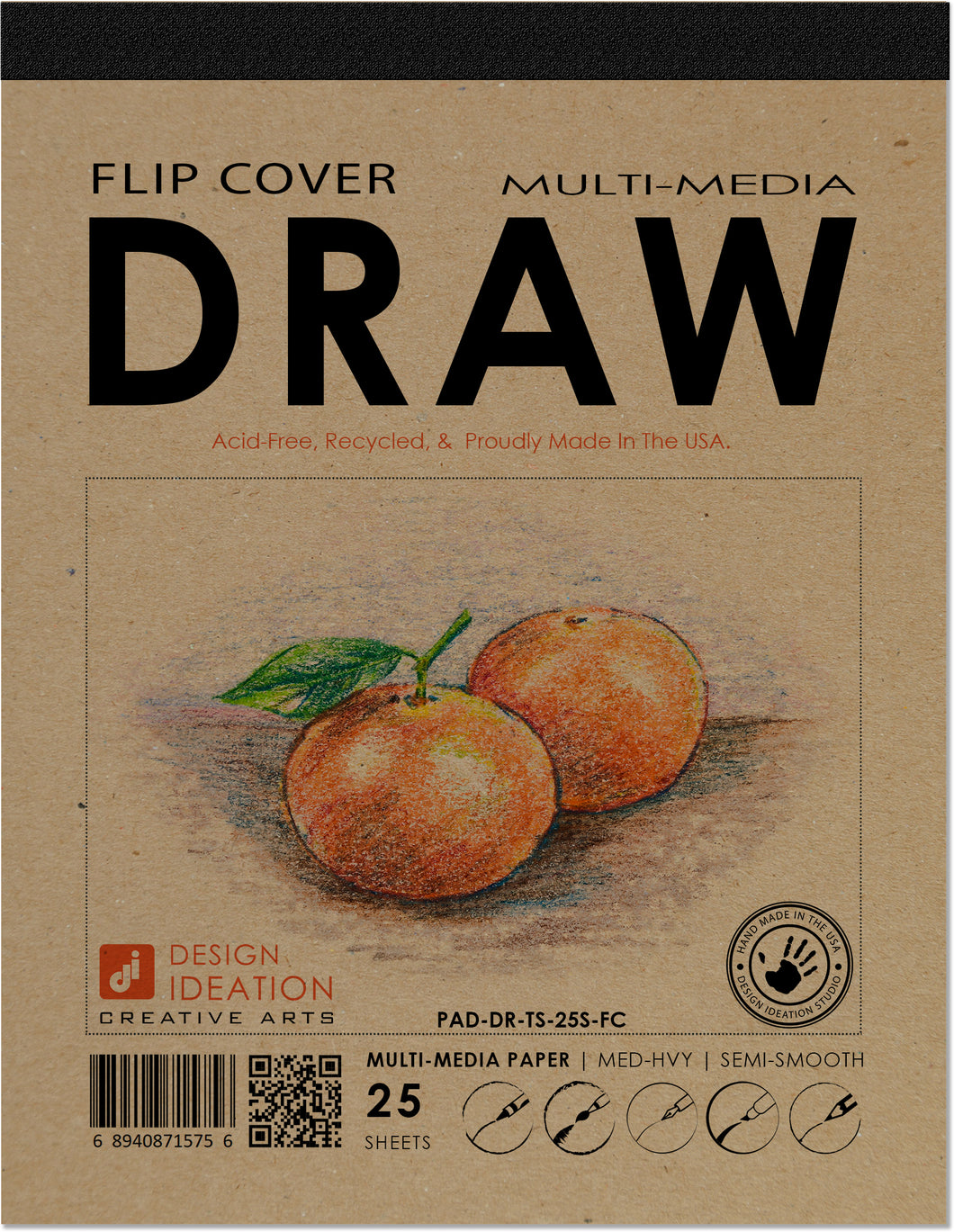 FLIP COVER Sketch Pad : Multi Media DRAWING Pad for Pencil, Ink, Marker, Charcoal and Watercolor Paints. (8.5