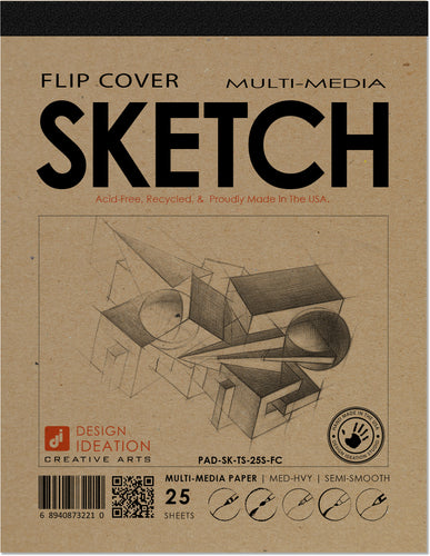 FLIP COVER Sketch Pad : Multi Media Paper SKETCH Pad for Pencil, Ink, Marker, Charcoal and Watercolor Paints. (8.5