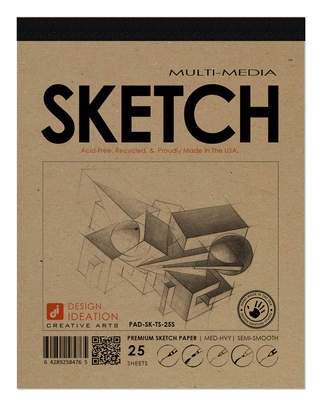 SKETCH PAD : Multi Media paper pad style sketchbook for Pencil, Ink, Marker, Charcoal and Watercolor Paints.