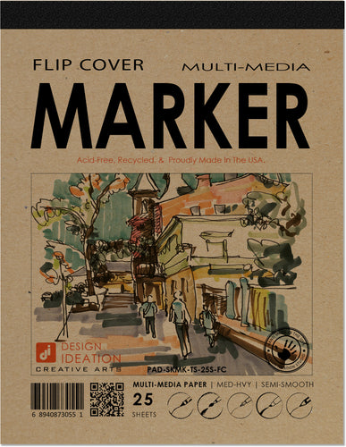 FLIP COVER Sketch Pad : Multi Media Paper MARKER Pad for Pencil, Ink, Marker, Charcoal and Watercolor Paints. (8.5
