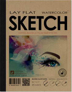 LAY FLAT sketchbook. Removable sheet, journal style SKETCH book for pencil, ink, marker, charcoal and watercolor paints. (8.5" x 11")