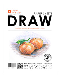 DRAWING Paper : Multi-media paper sheets for pencil, ink, marker and watercolor paints. (8.5" x 11")